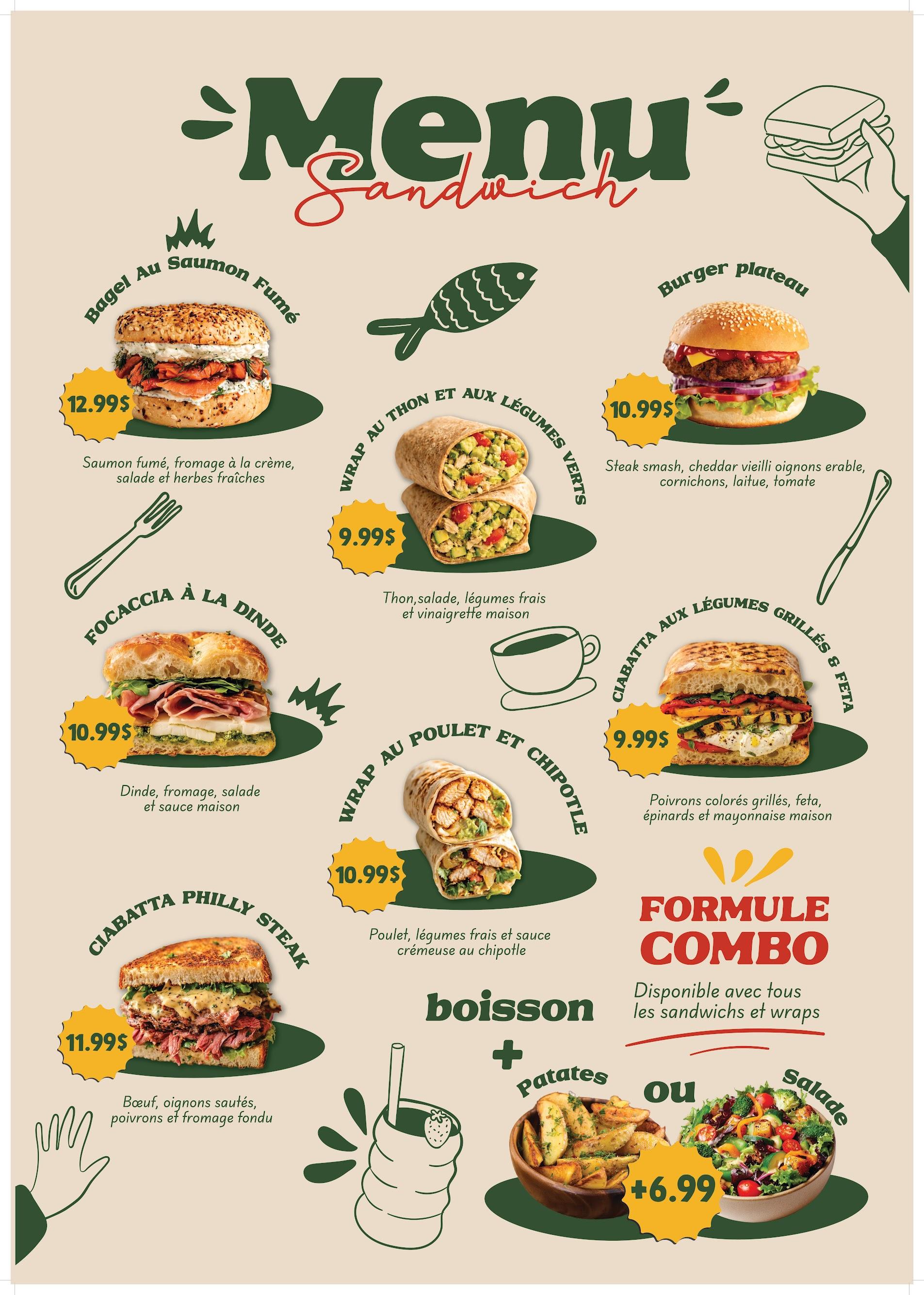 Menu Sandwich - Bagels, wraps, burgers et formule combo